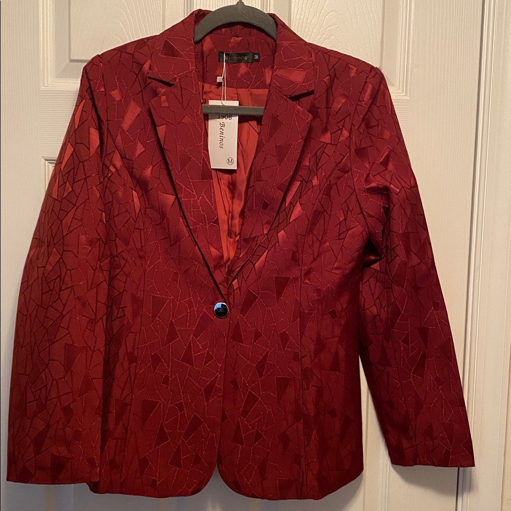Beninos Maroon Geometric Blazer…size M